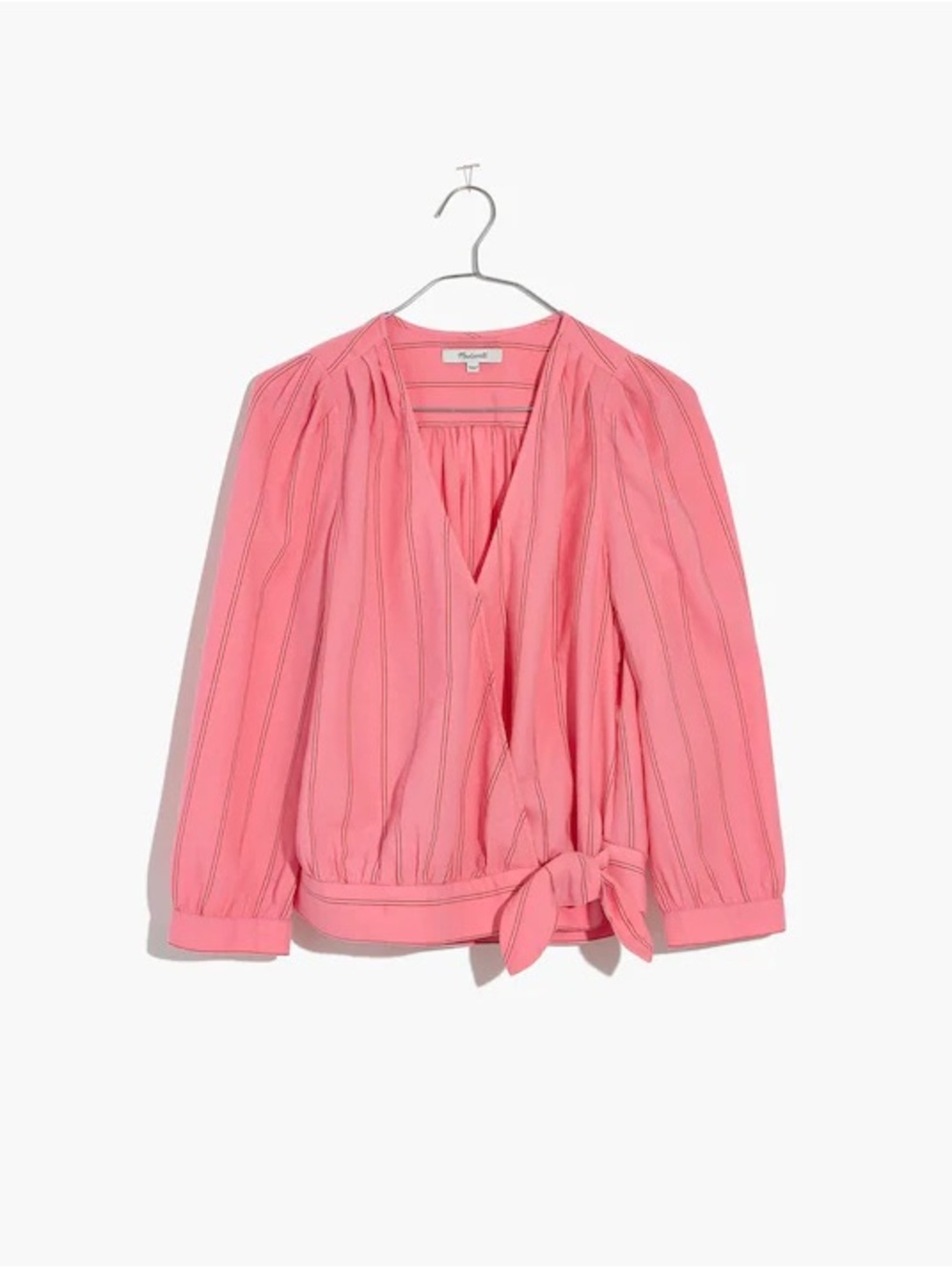Madewell Wrap Top in Cecilia Stripe with side Tie Pink Peony size XXS